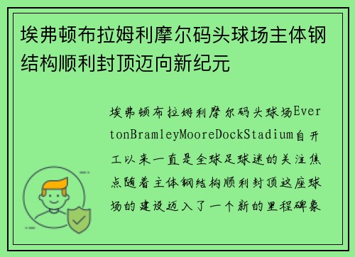 埃弗顿布拉姆利摩尔码头球场主体钢结构顺利封顶迈向新纪元 埃弗顿布拉姆利摩尔码头球场主体钢结构顺利封顶迈向新纪元